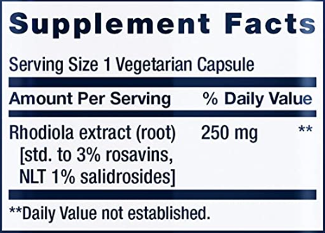 Rhodiola Extract (Life Extension) Supplement Facts