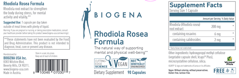 Rhodiola Rosea Formula Biogena Label