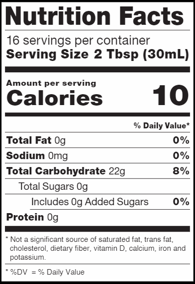 RxSugar Organic Vanilla Syrup (RxSugar) Nutrition Facts