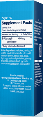 SAMe 400mg 60 Count (Life Extension) Back