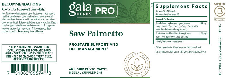 Saw Palmetto Berry (Gaia Herbs Professional Solutions) Label