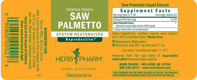 Saw Palmetto label Herb Pharm