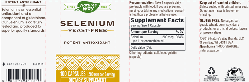 Selenium 200 mcg (Nature's Way) Label