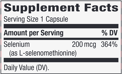 Selenium 200 mcg (Nature's Way) Supplement Facts