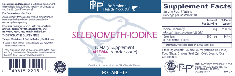 Selenometh-iodine Professional Health Products Label