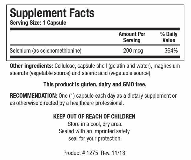 Selenomethionine (Biotics Research) Supplement Facts