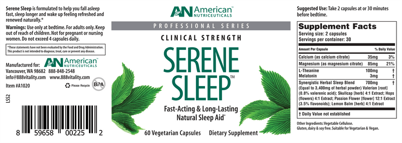 Serene Sleep (American Nutriceuticals, LLC) Label