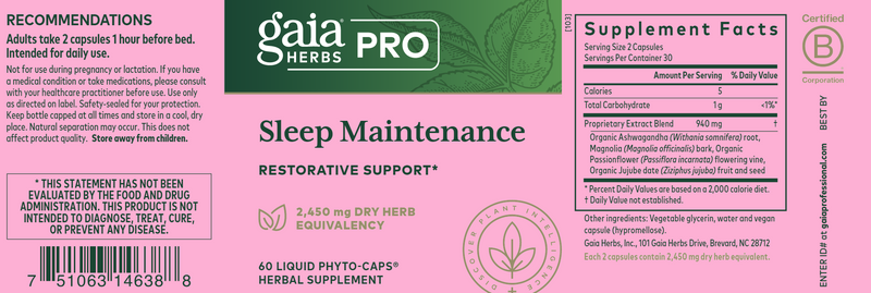 Sleep Maintenance (Gaia Herbs Professional Solutions) Label