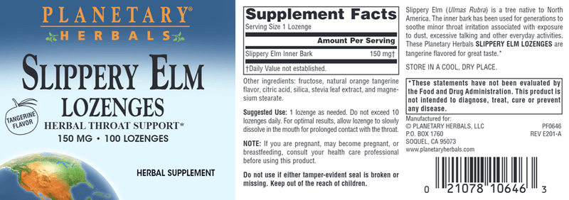 Slippery Elm Tangerine Lozenges (Source Naturals) Label