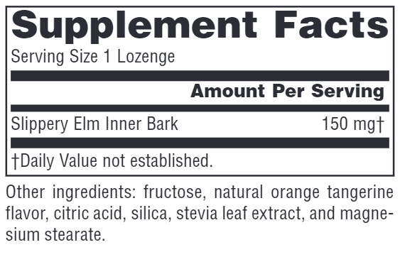 Slippery Elm Tangerine Lozenges (Source Naturals) Supplement Facts