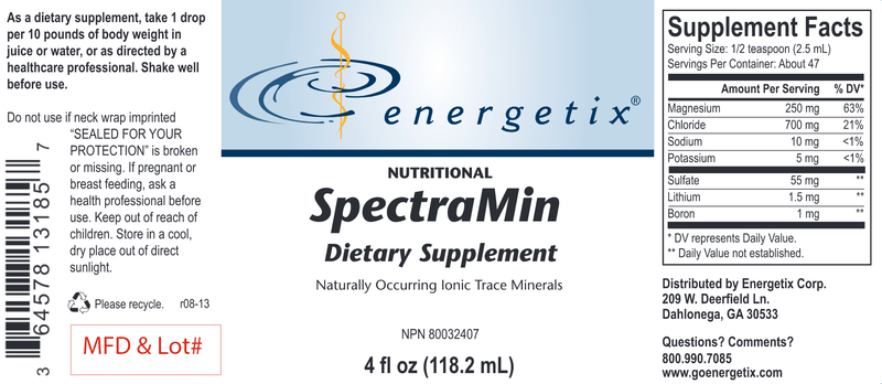 SpectraMin 4oz (Energetix) Label