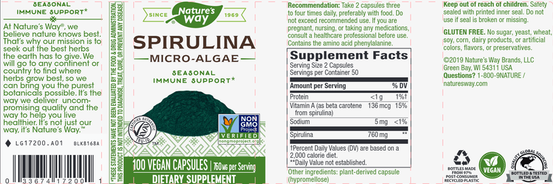 Spirulina 380 mg (Nature's Way) Label