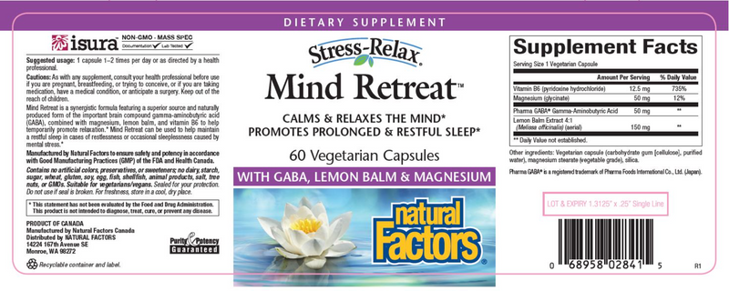 Stress Relax Mind Retreat (Natural Factors) Label