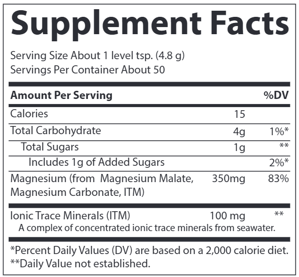 Stress-X Magnesium Rasp-Lemon Trace Minerals Research supplement facts