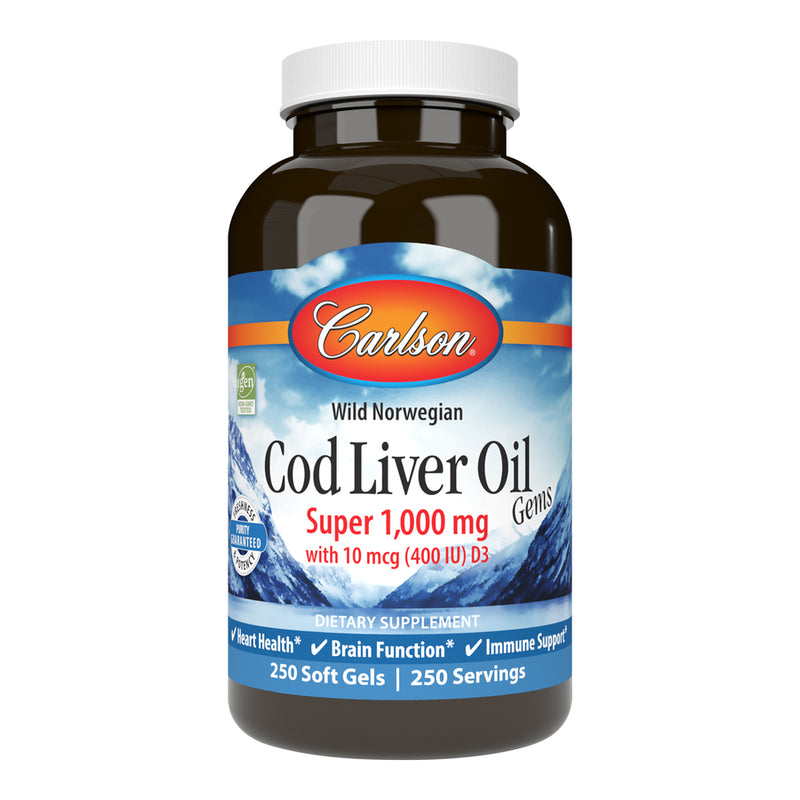 Super Cod Liver Oil 1000 mg (Carlson Labs) 250ct Front