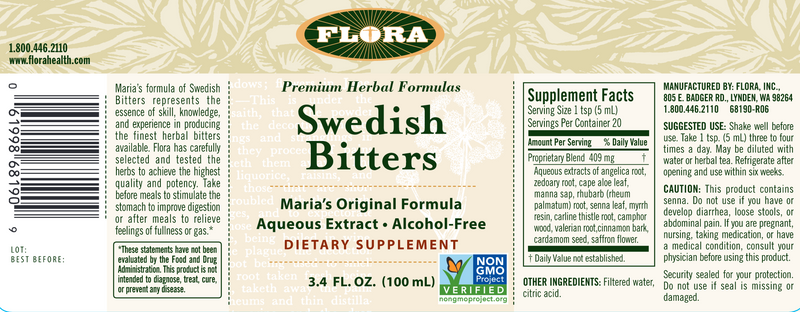 Swedish Bitters Non-Alcohol (Flora) 3.4oz Label