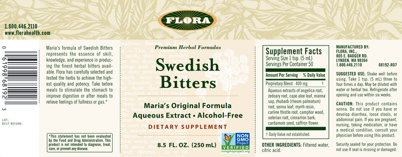 Swedish Bitters Non-Alcohol (Flora) 8.5oz Label