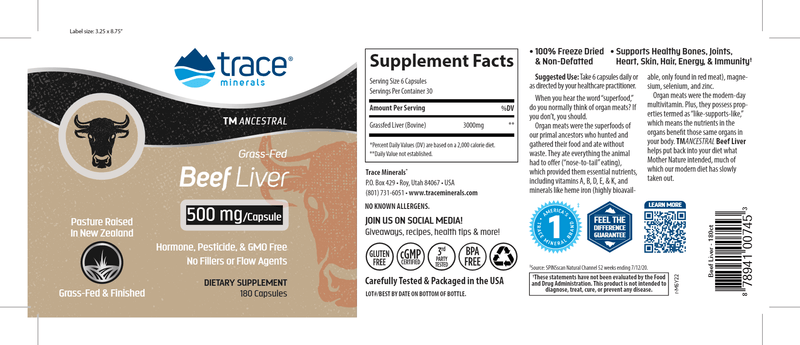 TMAncestral Beef Liver Trace Minerals Research label