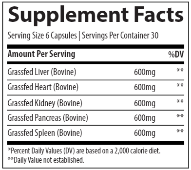 TMAncestral Beef Organs Trace Minerals Research supplement facts