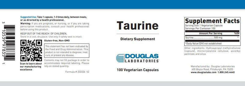 Taurine 500 Mg (Douglas Labs) Label