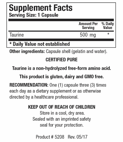 Taurine (Biotics Research) Supplement Facts