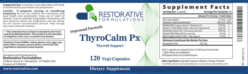 ThyroCalm Px (Restorative Formulations) Label