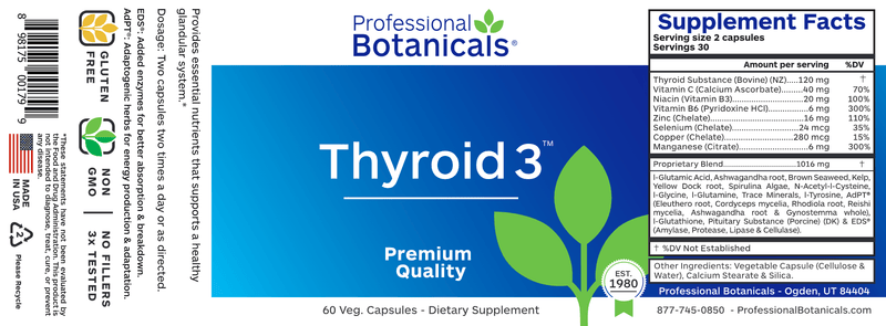 Thyroid 3 (Professional Botanicals) Label