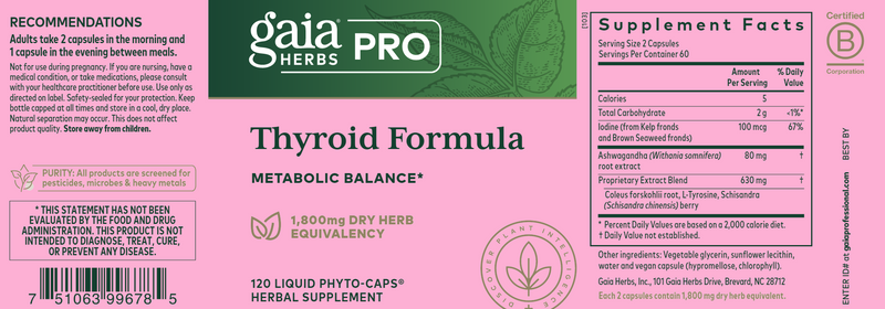 Thyroid Support (Gaia Herbs Professional Solutions) 120ct Label