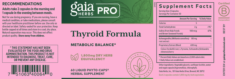 Thyroid Support (Gaia Herbs Professional Solutions) Label