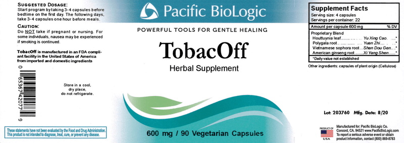 TobacOff (Pacific BioLogic) Label