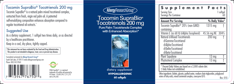 Tocomin SupraBio® Tocotrienols 200 mg 60 Count