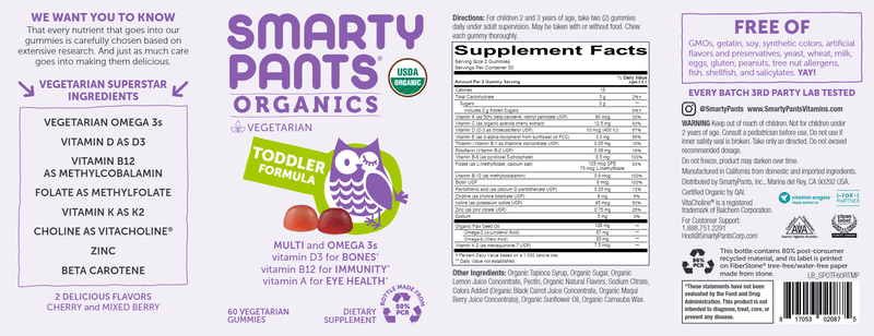 Toddler Formula Organic (SmartyPants Vitamins) Label