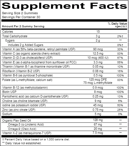 Toddler Formula Organic (SmartyPants Vitamins) Supplement Facts