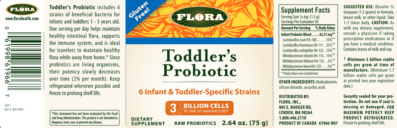 Toddler's Blend Probiotic (Flora) Label