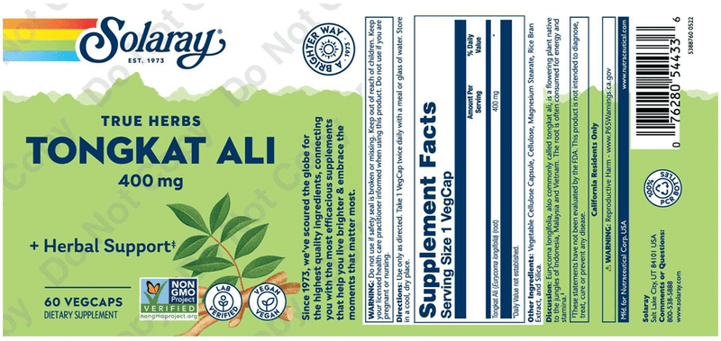 Tongkat Ali Root (Solaray) Label