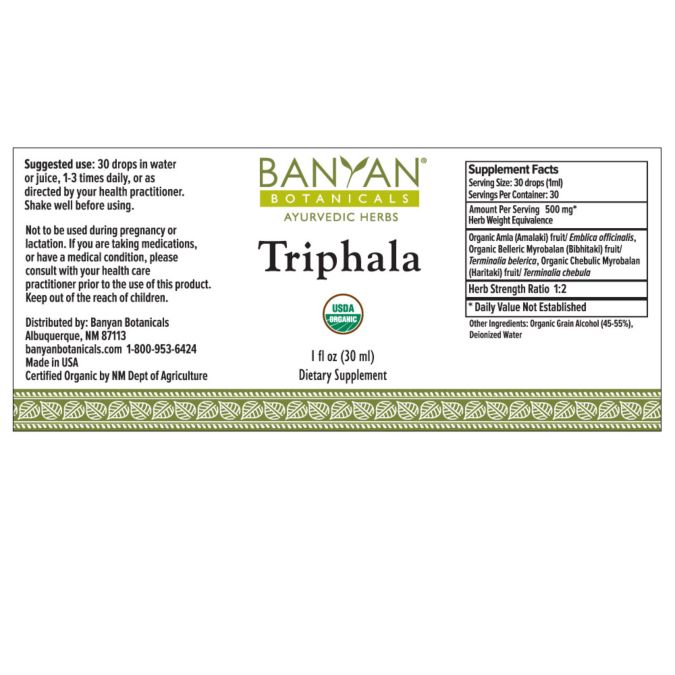 Triphala Liquid Extract Organic (Banyan Botanicals) Label