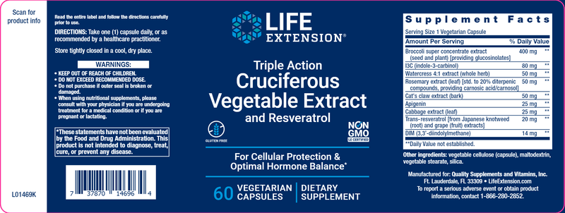 Triple Action Cruciferous Vegetable Extract and Resveratrol (Life Extension) Label