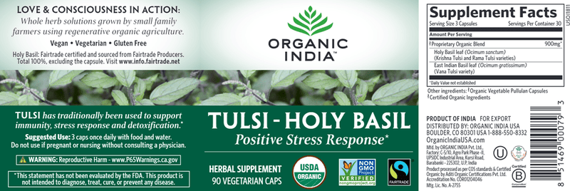 Tulsi-Holy Basil 90ct (Organic India) Label