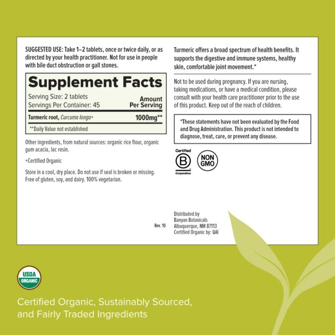 Turmeric Organic (Banyan Botanicals) Label