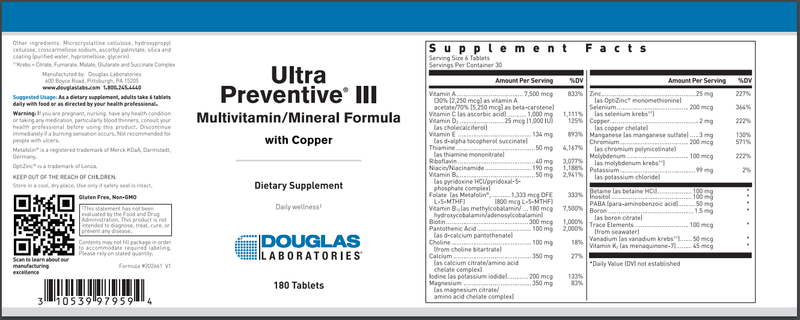 ULTRA PREVENTIVE III WITH COPPER (TABLETS) Douglas Labs label