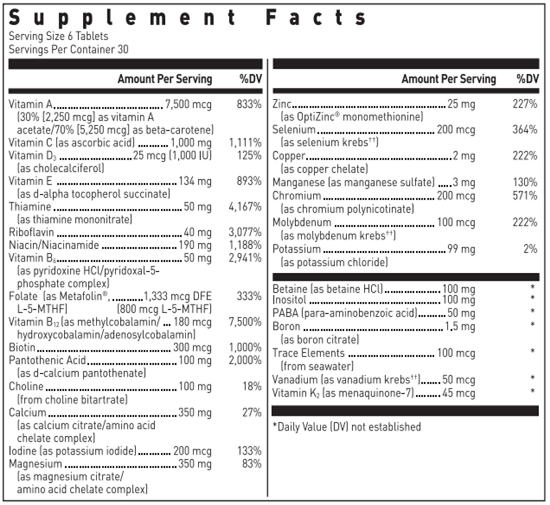 ULTRA PREVENTIVE III WITH COPPER (TABLETS) Douglas Labs supplement facts