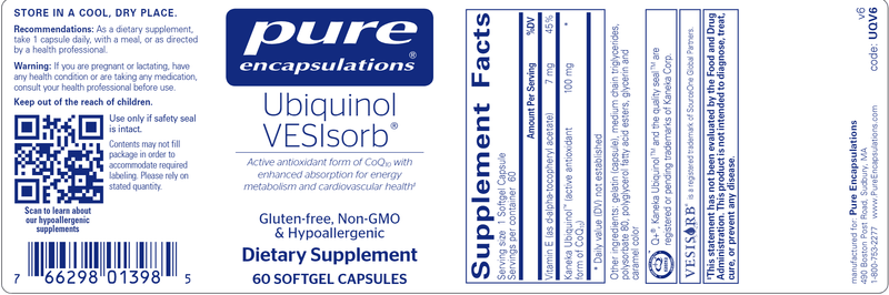 Ubiquinol VESIsorb (Pure Encapsulations) label