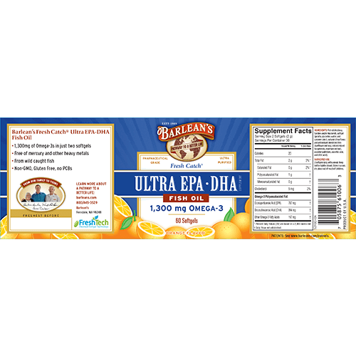 Ultra EPA-DHA Fish Oil (Barlean's Organic Oils) Label