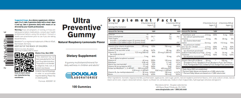 Ultra Preventive Gummy Douglas Labs label