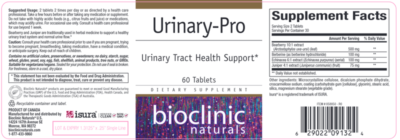 Urinary Tract Health Support Bioclinic Naturals Label