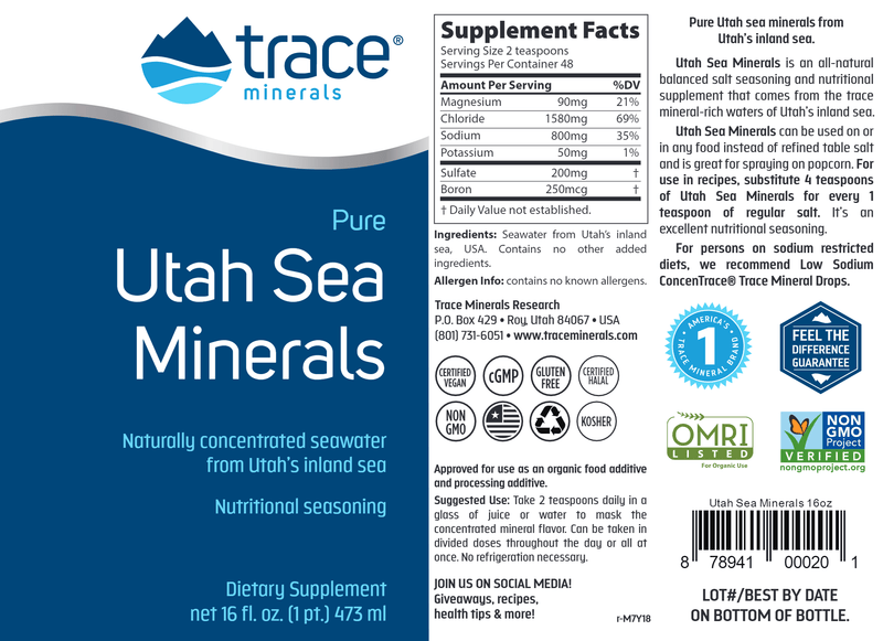 Utah Sea Minerals Trace Minerals Research label