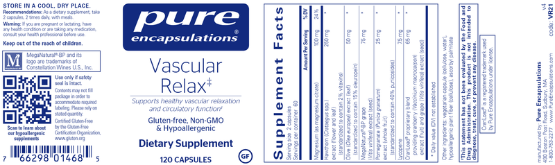 Vascular Relax* (Pure Encapsulations) label