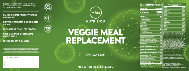 Veggie Meal Replace Vanilla (Metabolic Response Modifier) Label