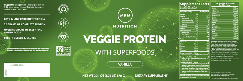 Veggie Protein Vanilla with Superfoods (Metabolic Response Modifier) Label