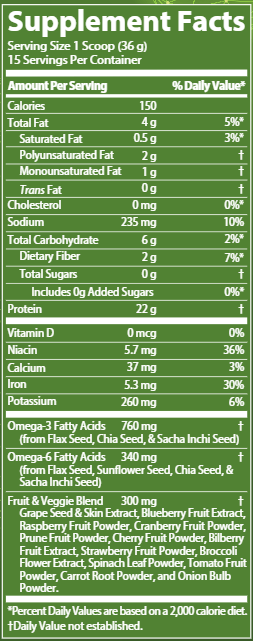 Veggie Protein Vanilla with Superfoods (Metabolic Response Modifier) Supplement Facts